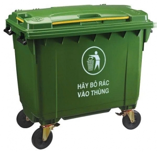 Xe thùng chứa rác 660 Lít có 4 bánh xe